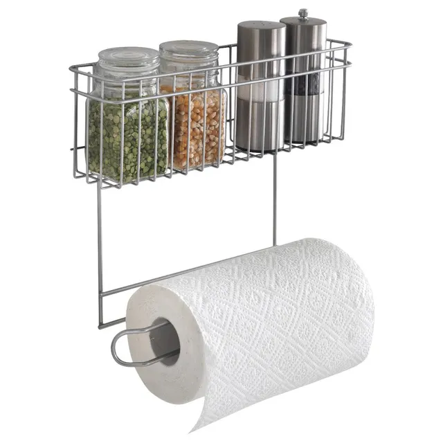 metaltex-porte-rouleau-essuie-tout-avec-panier-m-tal-argent-33-3-x-8-3-x-26-5-cm image 1