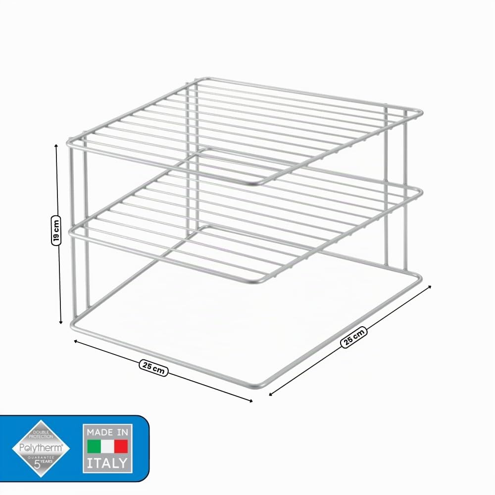metaltex-porte-assiettes-d-angle-palio-2-niveaux-argent-25x25x19-5-cm image 2