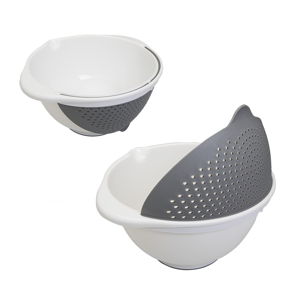 metaltex-bol-2-en-1-avec-passoire-amovible-blanc-et-gris-3-5-l image 1
