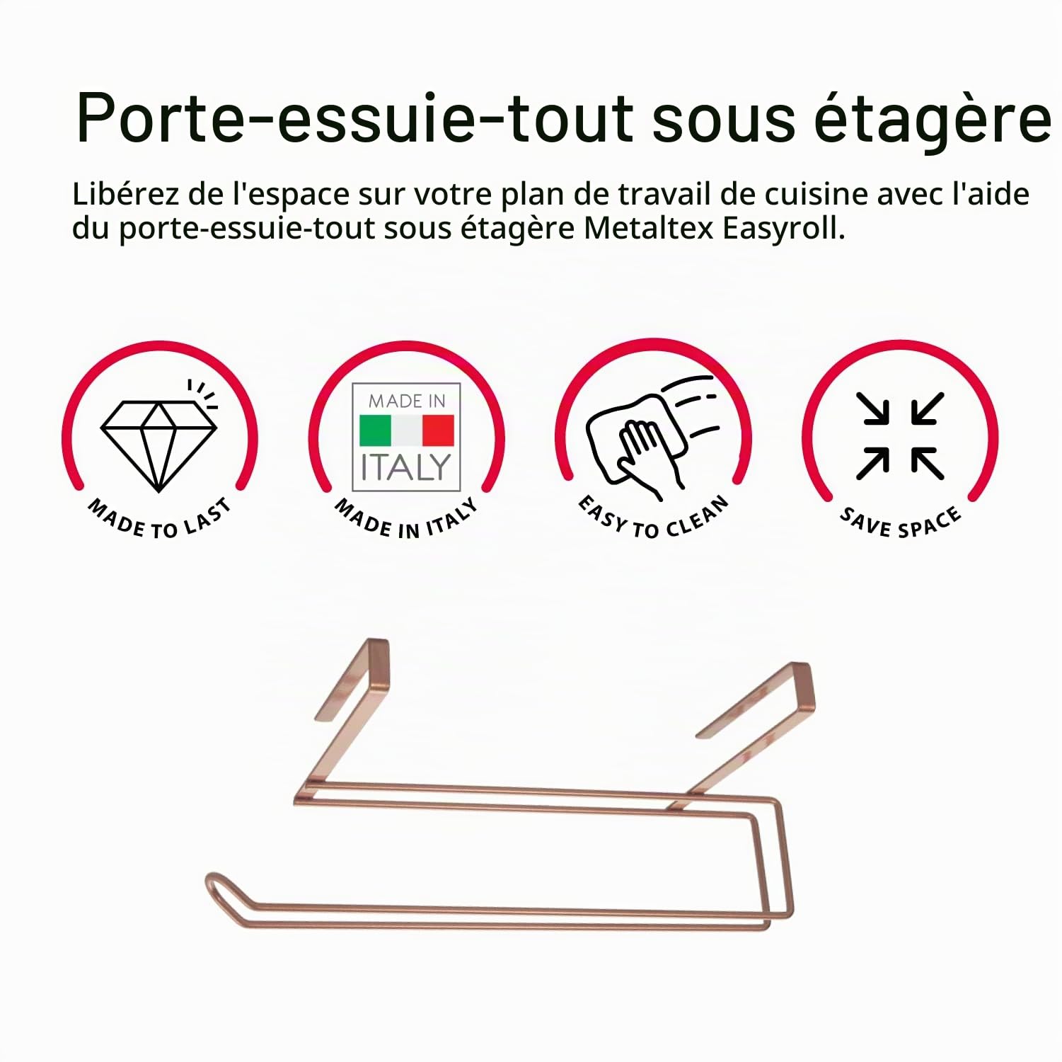 metaltex-easy-roll-porte-essuie-tout-sous-meuble-sans-per-age-cuivre image 3