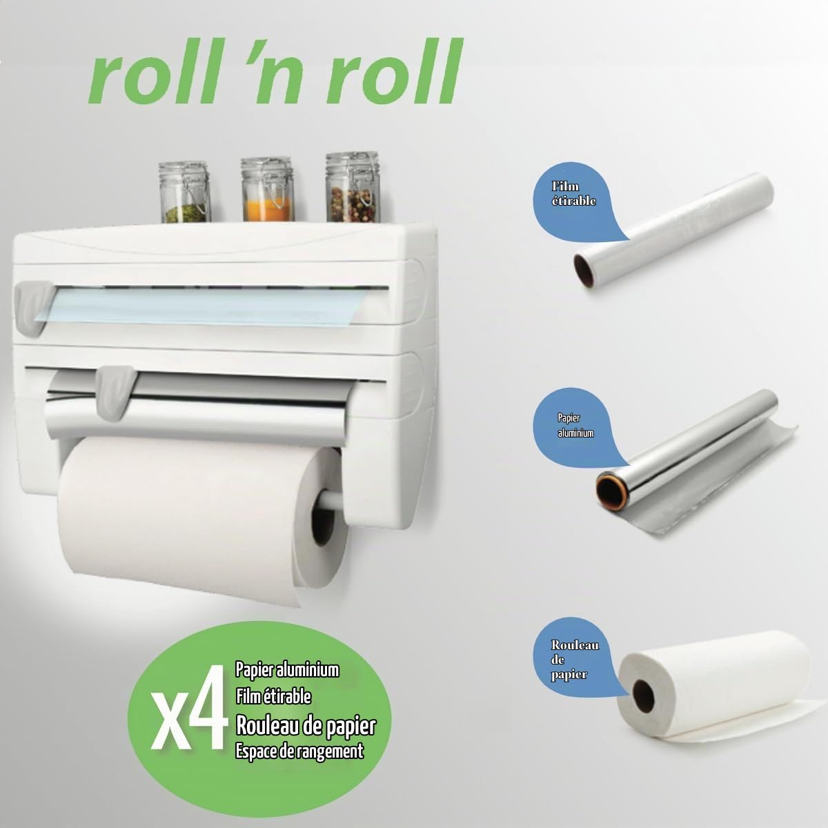 metaltex-254410-distributeur-d-essuie-tout-roll-n-roll-4-en-1-blanc-39-x-10-x-25 image 2