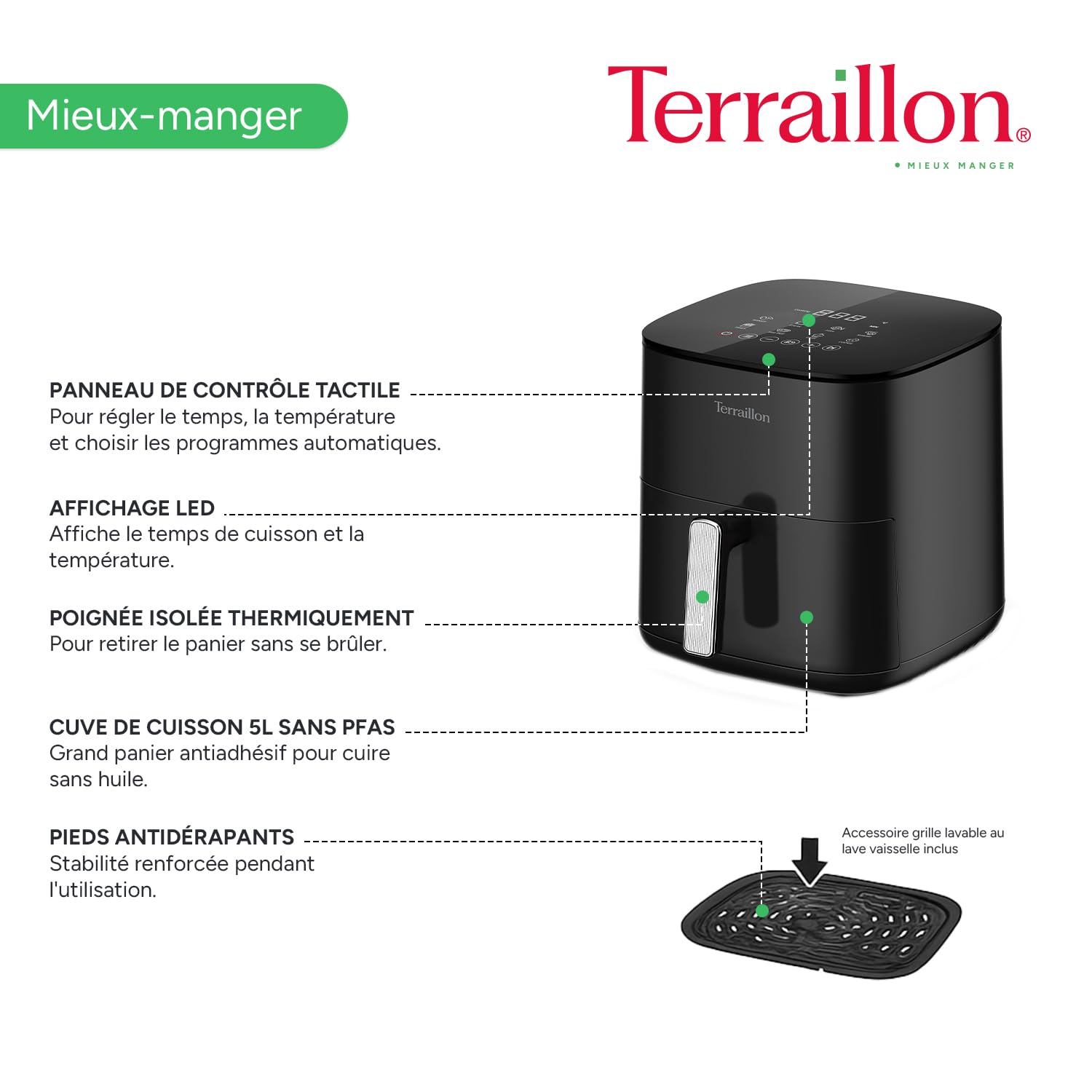 terraillon-air-fryer-cook-fry-5l-friteuse-air-1500w-8-programmes-cran-tactile-le image 5