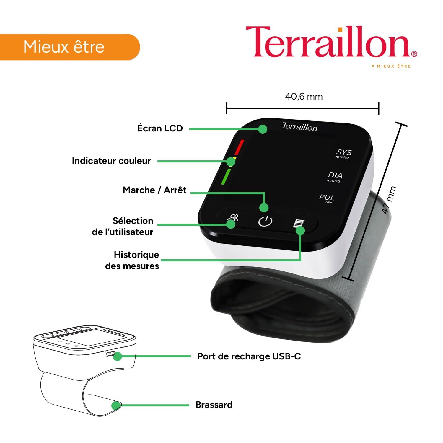 terraillon-tensiom-tre-poignet-compact-tp251-classe-iia-cran-led-brassard-13-5-1 image 4
