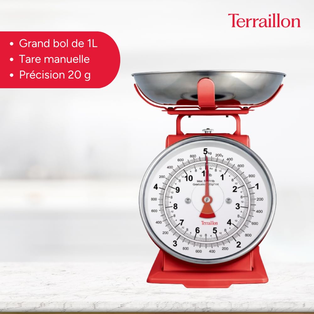 terraillon-balance-de-cuisine-m-canique-vintage-trad-500-avec-bol-1l-5-kg-inox image 2