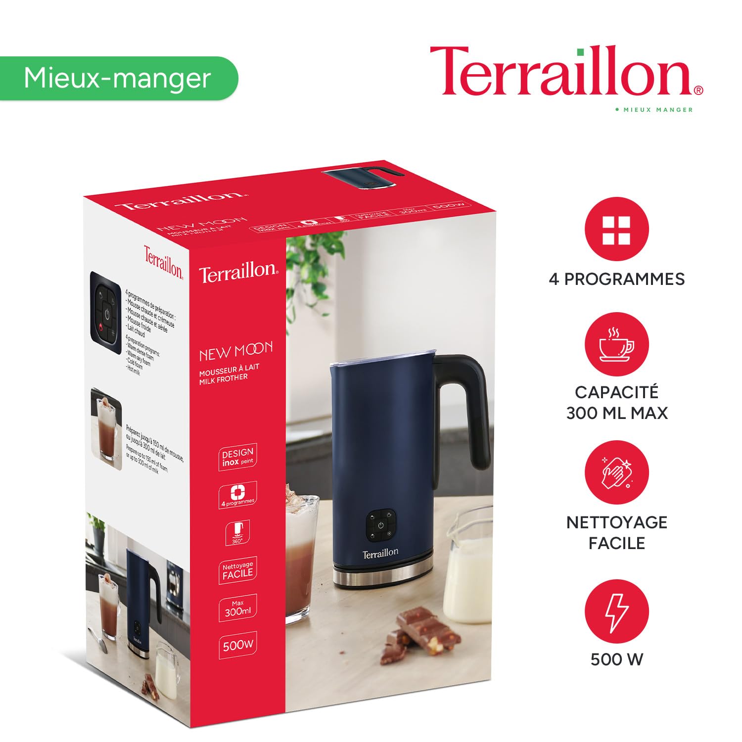 terraillon-new-moon-mousseur-lait-lectrique-4-fonctions-300-ml-inox-bleu image 6