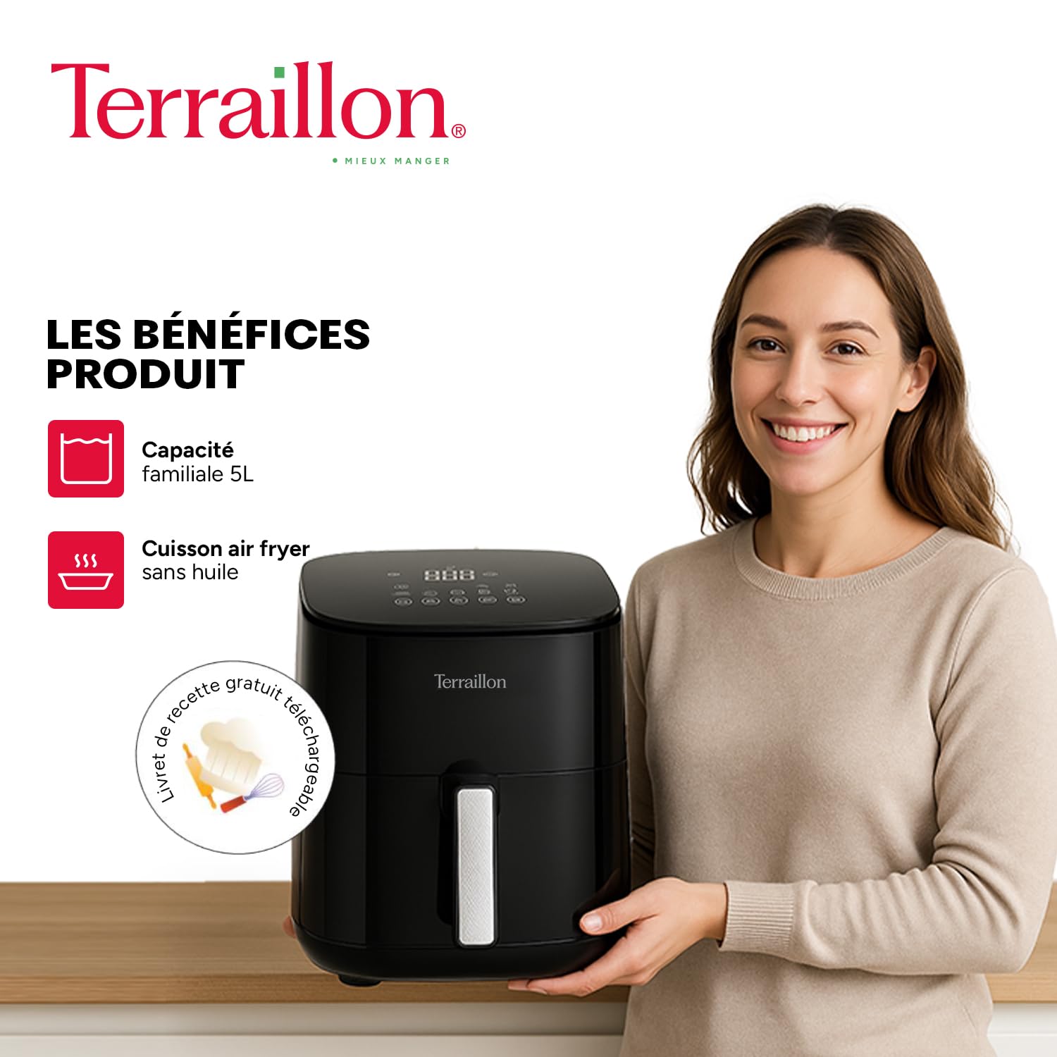 terraillon-air-fryer-cook-fry-5l-friteuse-air-1500w-8-programmes-cran-tactile-le image 2